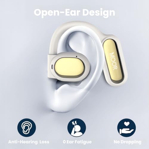 Discover the MOOR Beige Open Wave Wireless Earbuds: Premium Bluetooth 5.3 Headphones with 40-Hour Playtime, Enhanced ENC Noise Cancelling, and 16.2 mm Dynamic Drivers for Immersive Stereo Sound – IPX4 Waterproof Design for Active Lifestyles, Perfect for Commuting and Outdoor Adventures.