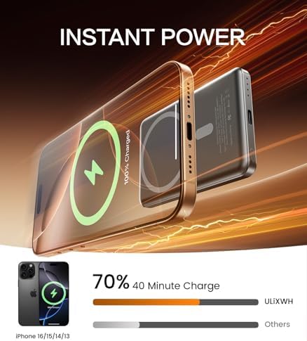 Ultra-Slim Magnetic Power Bank for i Phone – 5000 m Ah Fast Charging Wireless Charger, Lightweight Alloy Design, Sleek Aluminum Finish with Advanced Heat Management, Perfect for i Phone 16/15 Pro Max/14/13/12 – Stay Powered Anywhere, Anytime