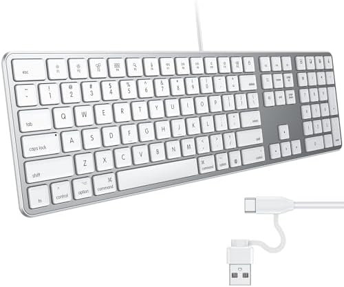 Elevate Your Mac Experience with the OMOTON Wired Keyboard: Dual Interface USB & Type-C, Ergonomic Design with Numeric Keypad for Enhanced Productivity in Silver – Perfectly Compatible with Mac Book Pro/Air, i Mac, and Mac Mini