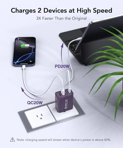 40 W USB C Multi-Device Fast Charger – 4-Port Power Adapter for i Phone & Samsung – Sleek Black Compact Travel Charger with Dual PD & QC Technology for Efficient Home and On-the-Go Charging Solutions – Perfect for Busy Professionals and Families
