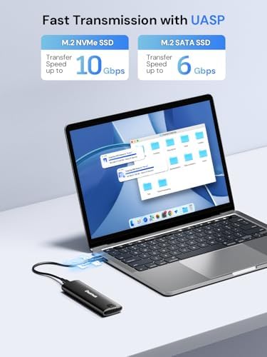 dockteck Tool-Free M.2 NVMe SATA SSD Enclosure – High-Speed 10 Gbps USB 3.2 Gen 2 Adapter Case for 2230/2242/2260/2280 SSDs – Enhanced Portability with UASP Support for Optimal Data Transfer Efficiency