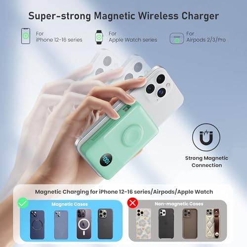 Revolutionary Magnetic Portable Charger for i Phone – 6-in-1 Power Bank with 10,800 m Ah Capacity, Built-in Cables, Apple Watch Charger, and LCD Display – 25 W PD Fast Charging for i Phone 16/15/14/13/12 and Mag Safe Compatibility – Ultimate On-the-Go Charging Solution