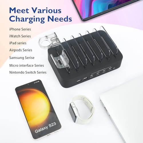 Ultimate 100 W USB C Multi-Device Charging Station: Fast Charge 4 PD & 2 USB Ports for Apple i Phone, i Pad, Android Phones & Tablets | Compact Desktop Organizer with Advanced Safety Features for Home & Office Use