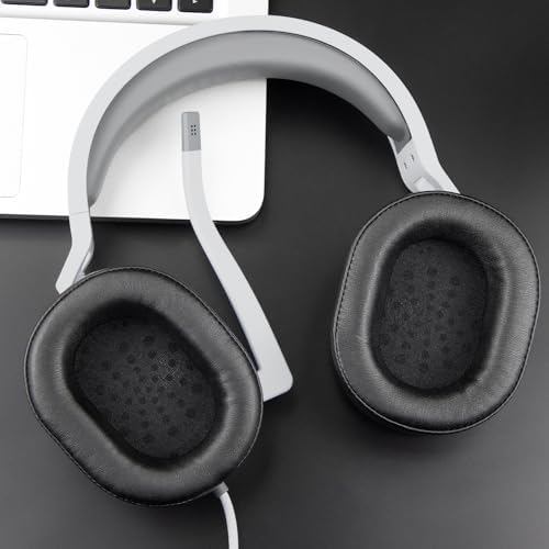 Transform Your Gaming Experience with SOULWIT Premium Replacement Earpads for Corsair HS65/HS55 – Luxurious Protein Leather & High-Density Foam for Maximum Comfort and Superior Noise Isolation – Ideal Fit for HS55 Surround V2 & Wireless Core Headsets in Sleek Grey