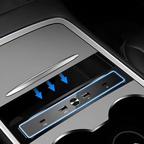 Transform Your Tesla Model 3/Y with the Ultimate USB Hub – Multi-Port Charger with Tricolor LED for 2021-2023 Models – Fast Charging Solution for All Your Devices – Stylish Interior Accessory for Seamless Connectivity