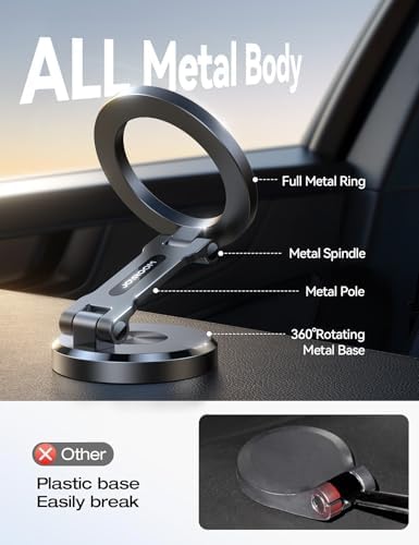 JOYROOM i Phone 16/16 Pro Max Mag Safe Car Mount – All Metal Magnetic Holder with 360° Adjustment & N55 Strong Magnets for Secure, Hands-Free Navigation – Compatible with i Phone 12/13/14/15 & Mag Safe Cases in Sleek Space Gray – Ultimate Driving Convenience and Safety