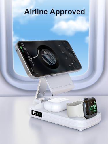 Ultimate 5-in-1 Wireless Charging Station with 10000 m Ah Power Bank – Magnetic Fast Charging for i Phone 12-16 Pro Max, Air Pods, and Apple Watch | LED Display, Sleek Portable Design for Effortless On-the-Go Charging