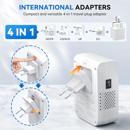 DOACE 220 V to 110 V Travel Voltage Converter: Ultimate Power Adapter with 4 USB Ports for Hair Tools – Compact, Safe, and Efficient Global Charging Solution for Beauty on the Move