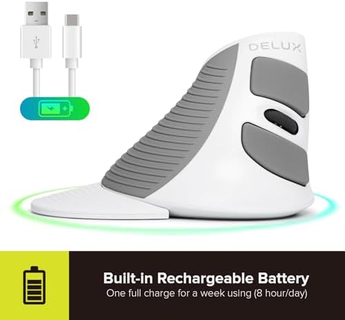 Elevate Your Comfort: De LUX Wired Vertical Ergonomic Mouse for Medium Hands – 6 Programmable Buttons, 4200 DPI Precision, and Removable Palm Rest to Alleviate Wrist Pain and Carpal Tunnel Symptoms – Ideal for Enhanced Productivity and Seamless Compatibility Across Operating Systems