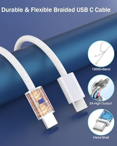 Fast Charge Dual USB-C Car Charger for i Phone 16/16 Pro Max/15 with Braided Nylon Cable – High-Speed PD3.0 Adapter for Convenient On-the-Go Charging – Durable, Compact Design for i Pad Compatibility – Tangle-Free Solution for Everyday Use – Essential Road Trip Companion