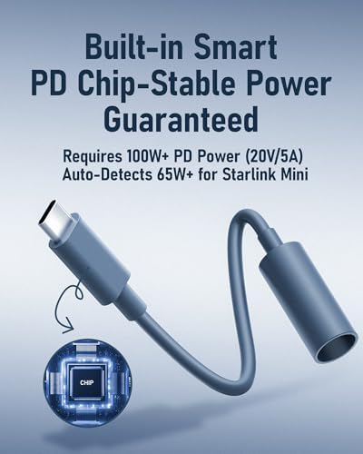 Starlink Mini USB C to DC Waterproof Extension Cable – 18 CM Power Converter Adapter for Enhanced Connectivity, Compatible with 65 W Power Banks and Charger Blocks, Ideal Replacement Accessory for Starlink Mini, Reliable Outdoor Use, Fast Charging Efficiency
