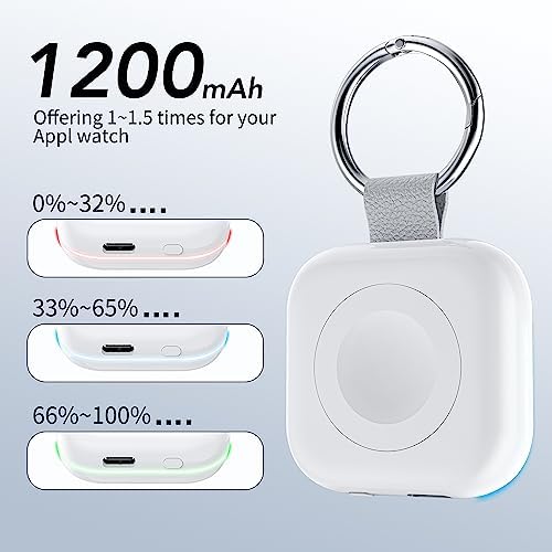 HUOTO Compact Magnetic Wireless Charger for Apple Watch – 1200 m Ah Portable Power Bank Keychain, Compatible with Series 10/9/8/Ultra 2/Ultra/7/6/5/4/3/2/SE, Ideal Travel Accessory for Effortless Charging On-the-Go