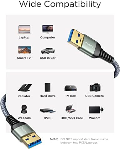 High-Speed AINOPE 2-Pack USB 3.0 A to A Male Cable – 6.6 FT Durable Male-to-Male Connection for KVM Switch, External Hard Drives, Laptops & TVs – Reliable Data Transfer Up to 5 Gbps for Enhanced Productivity and Versatile Use