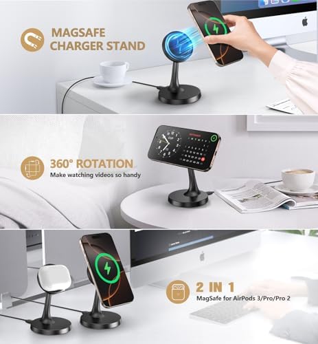 Elevate Your Charging Experience with the 15 W Magnetic Wireless Charger Stand for i Phone 16 Series – Fast Mag-Safe Technology for Seamless Device Compatibility & Secure Power Boosts for Air Pods – Sleek Design with Safety Features for Home & Office Use
