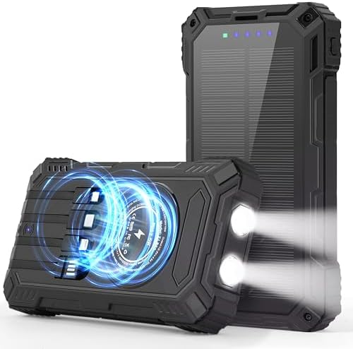 High-Capacity Solar Power Bank – 36,000 m Ah Portable Wireless Charger with 15 W Fast Charging, Built-In Cables & Multiple Inputs for Ultimate Device Compatibility – Lightweight & Durable for Outdoor Use