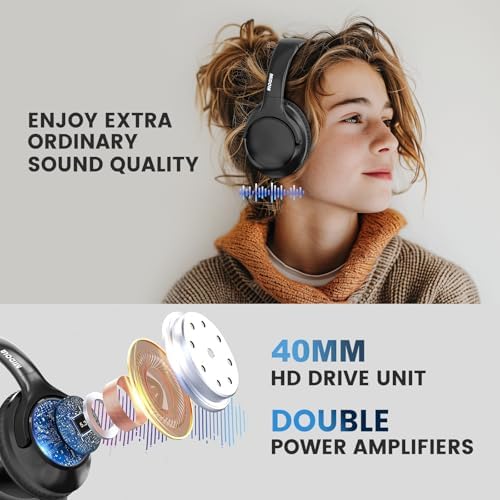 MIDOLA Hi-Fi Bluetooth Over-Ear Headphones – 68-Hour Playtime, Foldable Design for Ultimate Portability, Deep Bass with 6 Custom EQ Modes, Integrated Microphone for Crystal Clear Calls – Perfect for Travel and Home Office Use