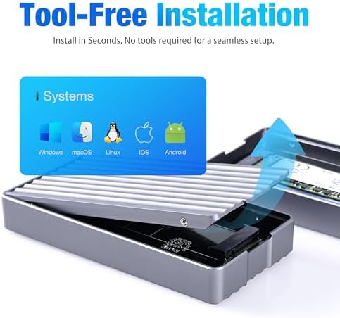 Ultra-Thin Tool-Free NVMe Enclosure for M.2 SSDs – 40 Gbps Thunderbolt 4 & USB 4 Compatible, Fanless Aluminum Design for Ultimate Portability and Speed, Ideal for Gamers and Professionals