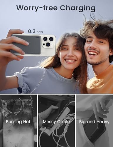 Ultra-Slim Mag Safe Portable Charger by RORRY – 5000 m Ah Magnetic Power Bank for i Phone & Samsung – 18 W Fast Charging Wireless Battery Pack in Elegant Pink – Effortless Portability with Durable Alloy Design