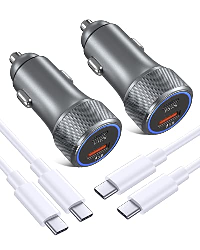 Dual USB-C Fast Car Charger 36 W 2-Pack with PD3.0 & QC3.0 – Includes 6 FT C-C Cables for Galaxy S24/S23/S22/S21, Pixel 6 & i Phone 11 Pro Max to 16 – Ultimate Compatibility & Speed for On-the-Go Charging Solutions