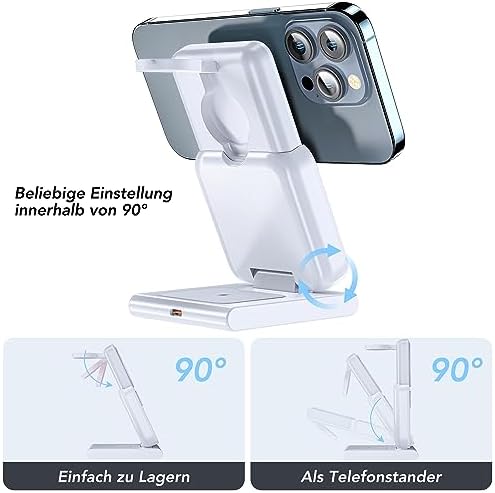 HUOTO 5000 m Ah Magnetic Power Bank – Ultimate 3-in-1 Foldable Wireless Charger with Stand for i Phone, Apple Watch & Air Pods – Travel-Friendly Fast Charging Solution with Mag Safe Compatibility for i Phone 12-16 Series – Enhanced Portability & Efficiency for On-the-Go Power Needs