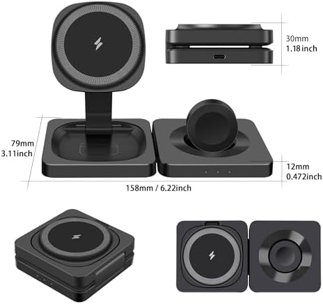 Ultimate 3-in-1 Magnetic Wireless Charger Stand for i Phone 16/15/14/13/12, Air Pods, and Apple Watch Series – 15 W Fast Charging Station with Enhanced Compatibility for All Apple Devices – Sleek Black Design for Effortless Desk Organization and Safe Charging Solutions