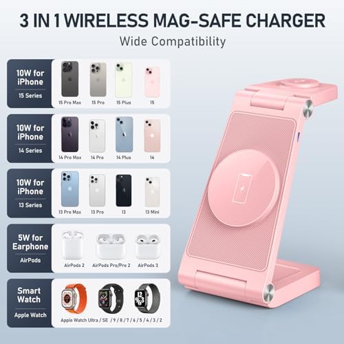 Innovative 3-in-1 Magnetic Wireless Charging Station – Premium Foldable Dock for i Phone 16/15/14/13/12, Apple Watch Ultra/Series 9-2, and Air Pods – Ultimate Travel-Friendly Power Hub with Superior Rapid Charging for Tech Savvy Professionals and On-the-Go Users