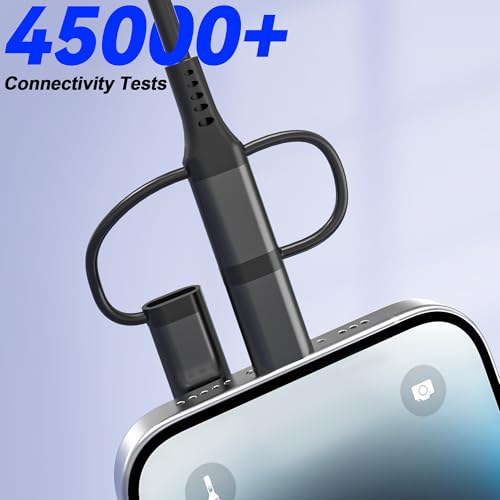 Dual-Connector USB to USB-C and Lightning Coiled Charger Cable – 2-in-1 MFi Certified Fast Charging & Data Syncing Cord for i Phone 16/15/14/13, i Pad & Android Devices – Optimal Performance for Apple Car Play & Android Auto