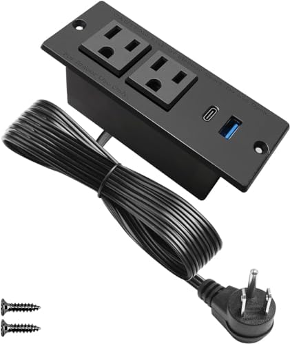 Recessed USB C Power Station for Fast Charging: 2 Outlets & 2 USB Ports (PD20 W & QC18 W) – Space-Saving Desktop Power Strip with Flat Plug for Easy Mounting on Desks, Sofas, Cabinets, and Nightstands (Sleek Black Finish) – Optimal Power Supply Solution for Home & Office Use