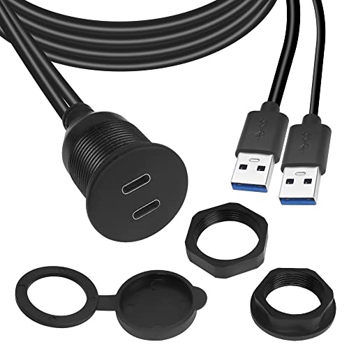 QIANRENON Waterproof Dual USB C 3.0 Extension Cable Adapter – 1 m Panel Mount for Car, Boat, Truck & Motorcycle – High-Speed Data Transfer & Enhanced Compatibility for Outdoor Use