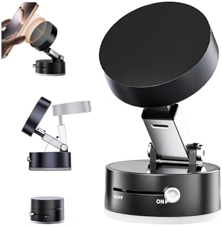 Foldable Portable Vacuum Magnetic Cell Phone Holder 2025 New Adjustable Magnetic Phone Mount Suction Cup Base Double-Sided Magnetic Folding Swivel Phone Holder for Car/Desktop/Mirror/Gym (Black) – Enhanced Compatibility and Speed