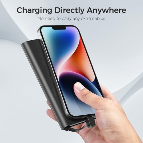 Ultimate Portable Charger with Built-in Cable for i Phone 14/13/12/11/XS Pro/Max – 10,000 m Ah Fast Charging Power Bank for Apple Watch and Samsung – Sleek, Compact, and Highly Compatible Power Bank for On-the-Go Charging