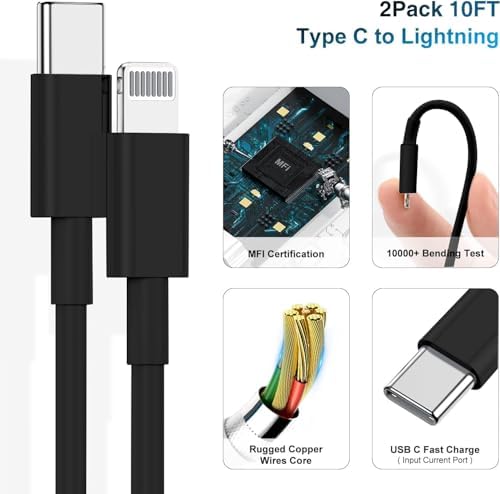 Ultra-Fast 20 W USB-C Charger with 6-Foot Lightning Cable – Convenient 3-Pack for i Phone 14/13 Pro, Ideal for Home and Travel – Superior Durability and Extended Reach for Effortless Charging Anytime