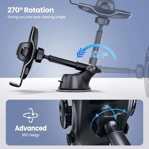 Universal 360° Adjustable Car Phone Holder with Telescopic Arm – Secure Suction Cup Mount for Dashboard and Windshield, Perfect for All Smartphones (4.8-7″) – Hands-Free Navigation and Enhanced Safety Drive Solution