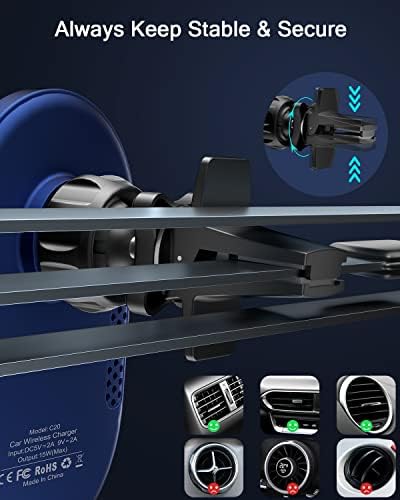 Mag-Safe Wireless Car Charger for i Phone 14/13/12 Series – Fast Auto-Alignment Air Vent Mount with Magnetic Stability, Stylish Blue Design for Effortless Charging on the Go – Essential Car Accessory for Seamless Navigation and Connectivity