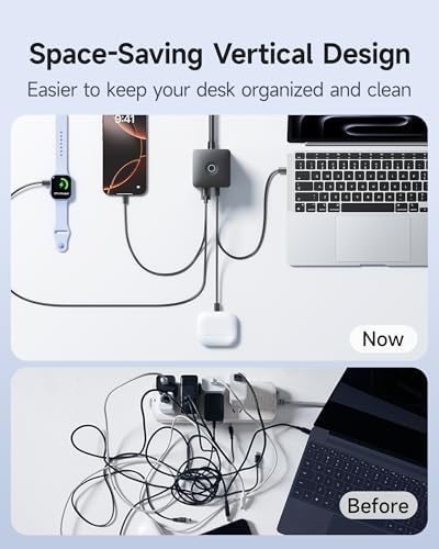 Baseus 67 W 10-in-1 USB-C PD Desktop Charging Station with 1200 J Surge Protection, 5 ft Extension Cord, 6 AC & 4 USB Ports – Fast Multi-Device Charger for i Phone 16/15, Mac Book, Tablets, and Desktops, Enhanced Power Management and Safety