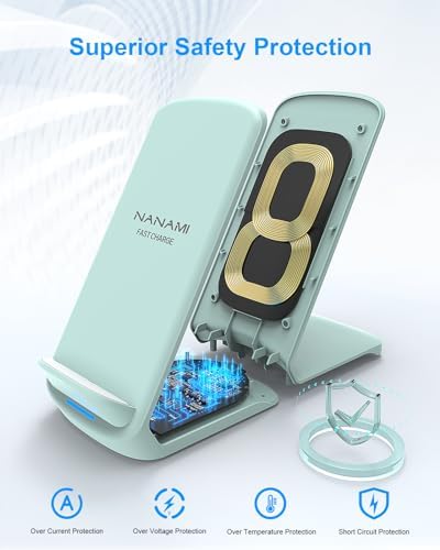 NANAMI Qi-Certified Fast Wireless Charging Stand – Ultimate Compatibility for Samsung Galaxy S25/S24/S23/S22/S21/S20 & i Phone 16/16 Pro/16 Pro Max/15/14/13 – Sleek Design, Rapid Power Delivery, and Adjustable Viewing Angles for a Seamless Charging Experience
