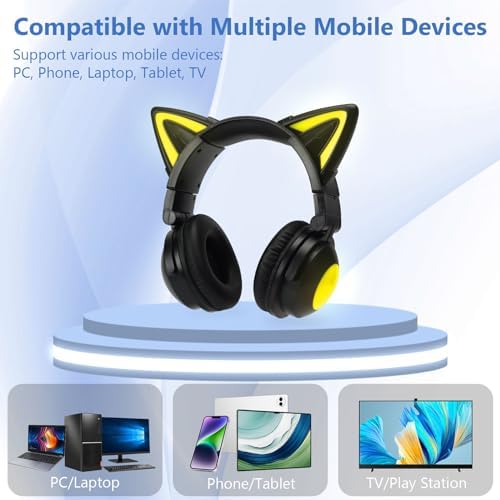 Cat Ear Bluetooth Headphones – Lightweight Over-Ear Gaming Headset with RGB Lighting for Kids & Adults, Unmatched Comfort for Gaming, Music & Calls, Seamless Wireless Connectivity with i Phone, i Pad, Laptop & PC, High-Quality Sound for Immersive Listening Experiences