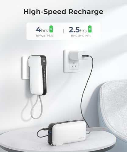 Ultimate 10,000 m Ah Portable Charger with Built-in USB-C Cable & Plug – Fast 22.5 W Power Bank for Seamless Charging of i Phone 16/15, Samsung Galaxy & i Pad – Compact Travel Essential with Triple Output Ports for Maximum Device Compatibility