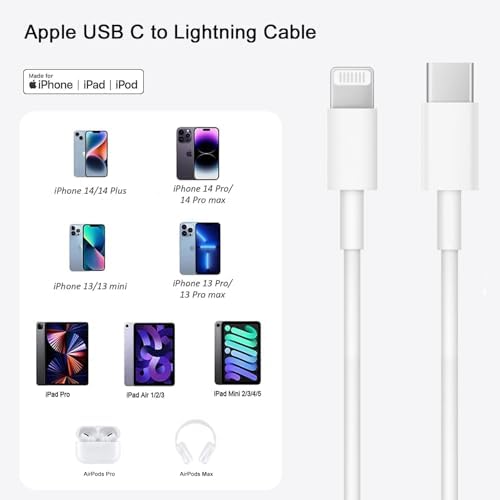 Revitalize Your Charging Routine with the 5 Ft USB C Fast Charging Cable for i Pad 9 th Generation (2021) – Includes 20 W Wall Adapter for Lightning Speed and Efficiency – Premium Quality USB C to Lightning Cord for Optimal Device Performance – Sleek White Aesthetic Perfect for Home and Office Use – Durable Design for Long-Term Reliability and Enhanced Compatibility with A2602, A2603, A2604, A2605 Models
