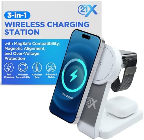 Ultimate 3-in-1 Wireless Charging Station for Apple Devices – Magnetic Foldable Fast Charger for i Phone, Apple Watch & Air Pods – Compact Travel-Friendly Charging Dock with Enhanced Compatibility & Speed