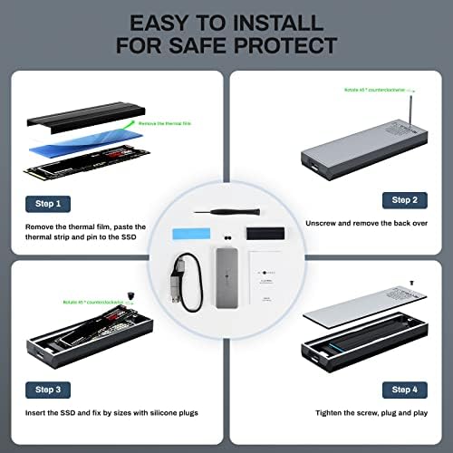 Ultra-Durable SETMSPACE NVME Enclosure – 10 Gbps SSD Adapter for M-Key Drives, Solid Aluminium Alloy Case with USB C/A Cables, Supports 2230/2242/2260/2280 Sizes, Enhanced Portability and Robust Performance in Sleek Grey Design