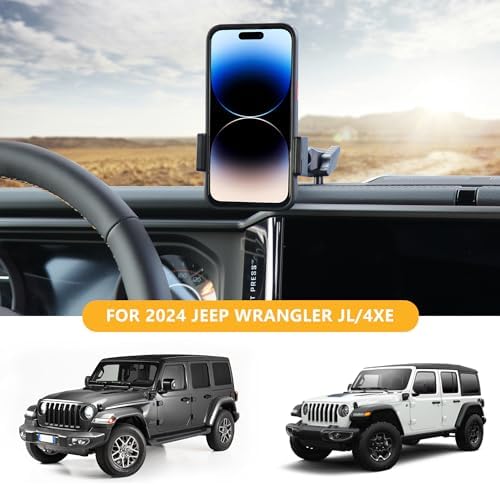 2024-2025 Jeep Wrangler JL Magnetic Phone Mount – Adjustable 360° Dashboard Cradle for Secure Navigation and Hands-Free Use – Sleek Black Finish for Enhanced Interior Style – Quick Installation for Optimal Driving Safety and Convenience