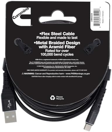 Cummins 8 ft Metal Braided Type C Charger Cord – Durable Android Compatible USB Cable for High-Speed Charging and Ultimate Flexibility