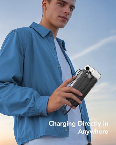 VRURC 10000 m Ah Portable Power Bank with Integrated Cables and LED Battery Indicator – Slim, Lightweight Travel Charger with Dual Input and Five Outputs for Effortless Device Charging – Ideal for Smartphones and Tech Gadgets – Stylish Blue Design (1 Pack) – Ultimate Convenience and Compatibility