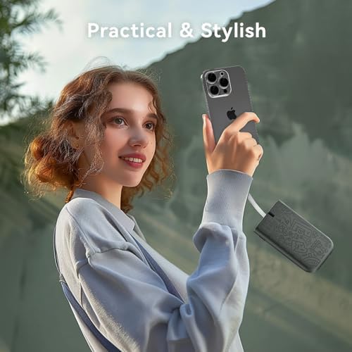 imuto Graffiti Style 20000 m Ah Portable Charger with Built-in Lightning Cable – 22.5 W Fast Charging Power Bank for i Phone, Samsung, i Pad, and All Smartphones – Essential Travel Accessory with LED Battery Display and Unique Design