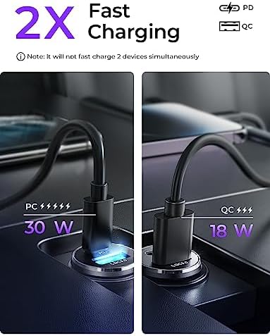 LISEN 2-Pack Ultra Compact 48 W USB C Car Charger Adapter – All Metal Fast Charge Cigarette Lighter USB Charger for i Phone 15, 14 Pro Max, Galaxy S23/22, i Pad Pro – Smallest Flush Design for Seamless Integration and Enhanced Speed