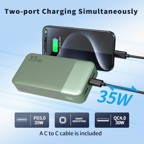 NOBIS 20000 m Ah Portable Power Bank – 35 W Fast Charging Battery Pack with USB-C Cable & Digital Display for Ultimate Device Compatibility – Stay Charged on the Go!