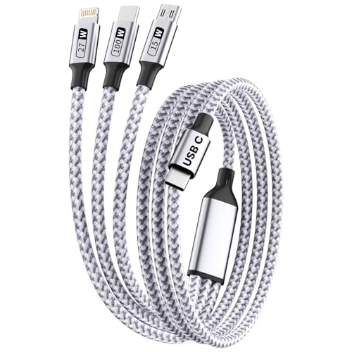 240 W 4-in-1 Braided Charging Cable: Ultimate Fast Charge Solution with E-Mark Chip for i Phone, i Pad, Mac Book & Android Devices (5 FT) – Durable Multi-Connector Cord for Seamless Device Compatibility and Superior Performance