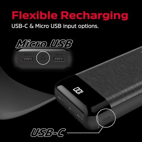 Energizer 20000 m Ah Power Bank: Ultra-Portable Fast Charging Battery Pack with LCD Display for i Phone 16/15/14/13/12 and Android Devices – Dual USB Output for Simultaneous Charging, Lightweight Design for Travel and Daily Use