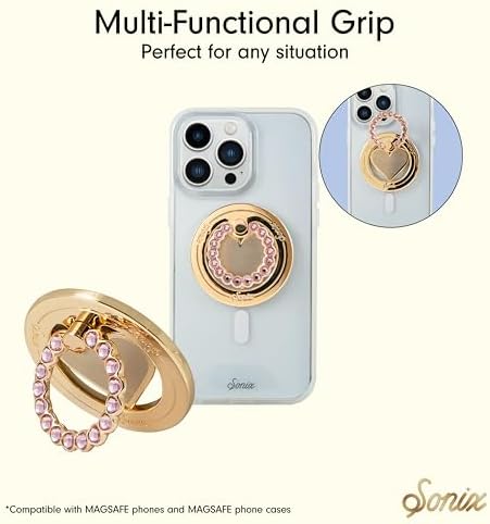 Elevate Your i Phone Experience with the Sonix Magnetic Phone Grip – Stylish Rhinestone Ring Holder for i Phone 12, 13, 14, 15 Series – Effortless 360° Rotation and Secure Mag Safe Compatibility – Sleek Silver/Clear Design for Ultimate Functionality and Fashion